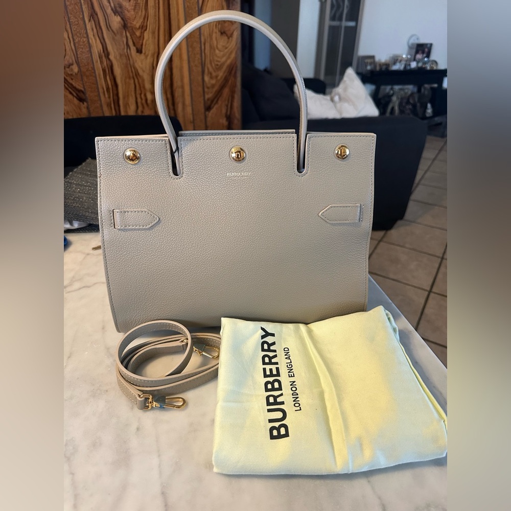 Burberry Small Title Bag in Tan Calfskin